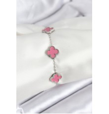 316L Çelik Gümüş Zincir Pembe Renk Yonca Bileklik - TJ-BB7909