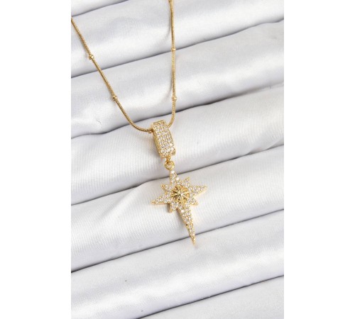 316L Çelik Zincir Gold Renk Kutup Yıldızı Kadın Kolye - TJ-BKO10559