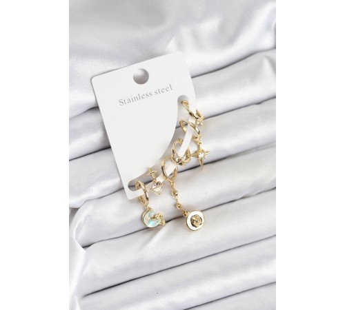 Pirinç Gold Renk Ay Model Kadın Set Küpe - TJ-BKP11219