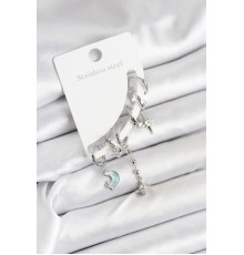 Pirinç Gümüş Renk Ay Model Kadın Set Küpe - TJ-BKP11220