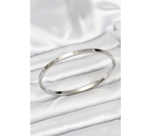 316L Çelik Gümüş Renk 65 mm İnce Kadın Kelepçe Bileklik - TJ-BB7913