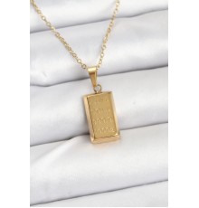 316L Çelik Zincir Gold Renk Külçe Altın Model Kadın Kolye - TJ-BKO10560