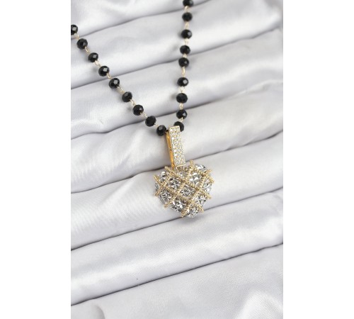 316L Çelik Zincir Kristal Boncuklu Kalpli Kadın Kolye - TJ-BKO10562