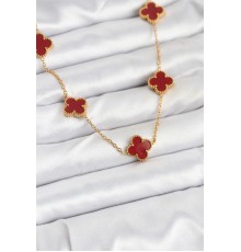 316L Çelik Gold Renk Zincir Bordo Yonca Kadın Kolye - TJ-BKO10565