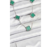 316L Çelik Zincir Gümüş Renk Yeşil Yonca Kadın Kolye - TJ-BKO10568