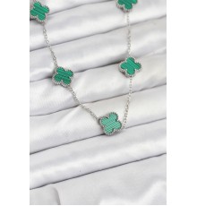 316L Çelik Zincir Gümüş Renk Yeşil Yonca Kadın Kolye - TJ-BKO10568