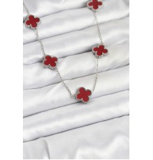 316L Çelik Zincir Gümüş Renk Bordo Renk Yonca Kadın Kolye - TJ-BKO10569