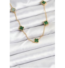 316L Çelik Zincir Gold Renk Yeşil Baby Boy Yonca Kadın Kolye - TJ-BKO10570