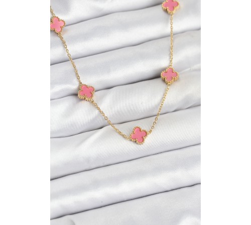 316L Çelik Zincir Gold Renk Pembe Baby Boy Yonca Kadın Kolye - TJ-BKO10572