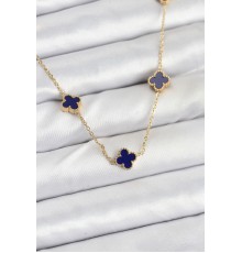 316L Çelik Zincir Gold Renk Lacivert Baby Boy Yonca Kadın Kolye - TJ-BKO10573