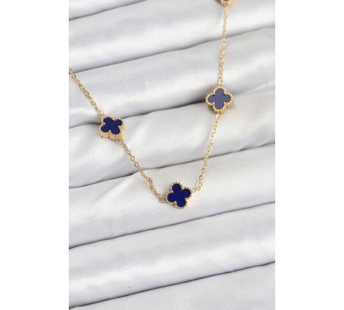 316L Çelik Zincir Gold Renk Lacivert Baby Boy Yonca Kadın Kolye - TJ-BKO10573