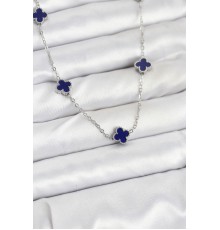 316L Çelik Zincir Gümüş Renk Lacivert Baby Boy Yonca Kadın Kolye - TJ-BKO10574