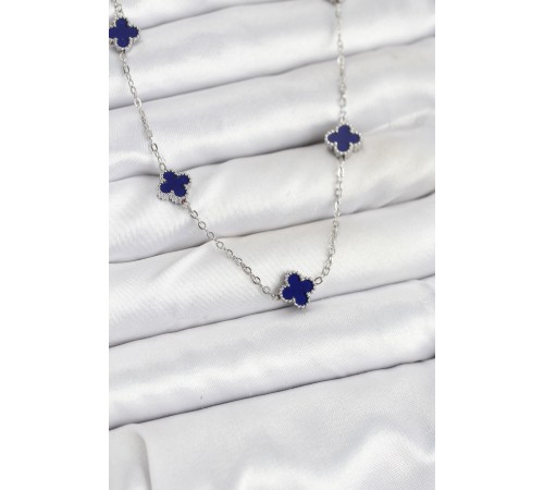 316L Çelik Zincir Gümüş Renk Lacivert Baby Boy Yonca Kadın Kolye - TJ-BKO10574