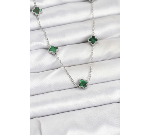 316L Çelik Zincir Gümüş Renk Yeşil Baby Boy Yonca Kadın Kolye - TJ-BKO10578