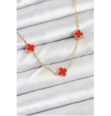 316L Çelik Zincir Gold Renk Kırmızı Baby Boy Yonca Kadın Kolye - TJ-BKO10580