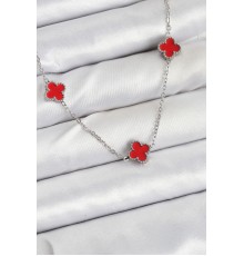 316L Çelik Zincir Gümüş Renk Kırmızı Baby Boy Yonca Kadın Kolye - TJ-BKO10581