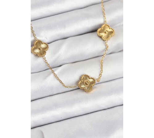 316L Çelik Zincir Gold Renk Yonca Kadın Kolye - TJ-BKO10593