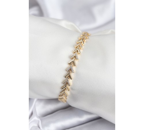 Pirinç VIP Seri Gold Zirkon Taşlı Balık Sırtı Model Kadın Bileklik - TJ-BB7921
