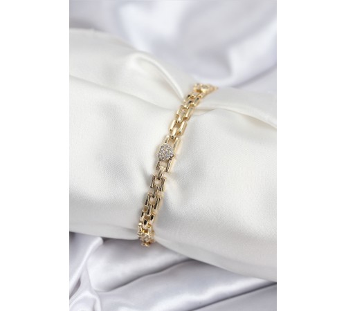 Pirinç VIP Seri Gold Renk Zincir Model Kalpli Zirkon Taşlı Kadın Bileklik - TJ-BB7929