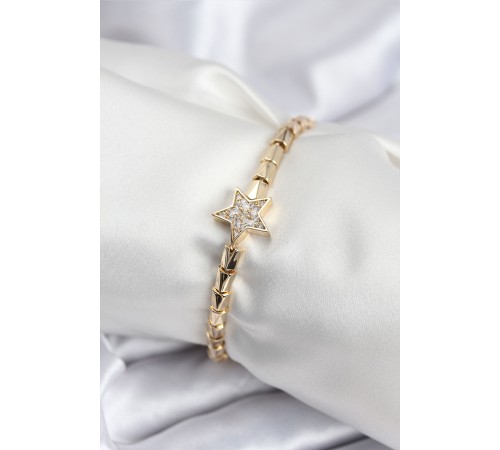 Pirinç VIP Seri Gold Renk Zirkon Taşlı Yıldız Model Kadın Bileklik - TJ-BB7931