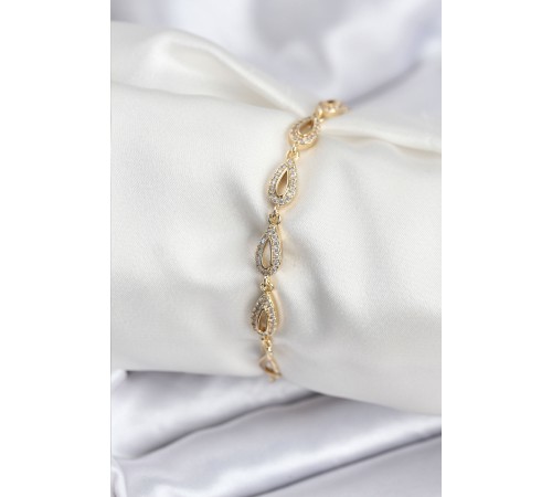 Pirinç VIP Seri Gold Renk Sıralı Damla Model Kadın Bileklik - TJ-BB7932
