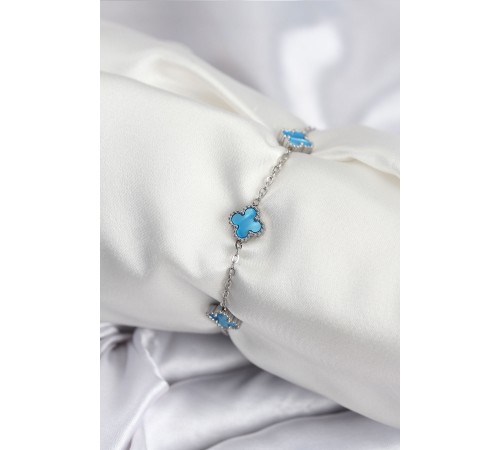 316L Çelik Gümüş Renk Buz Mavisi Baby Boy Yonca Kadın Bileklik - TJ-BB7949