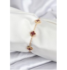 316L Çelik Gold Renk Bordo Baby Boy Yonca Kadın Bileklik - TJ-BB7950