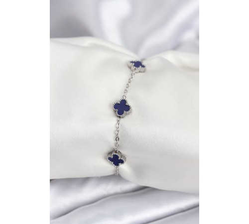 316L Çelik Gümüş Renk Lacivert Baby Boy Yonca Kadın Bileklik - TJ-BB7952