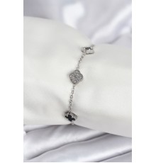 316L Çelik Gümüş Renk Siyah ve Zirkon Taşlı Baby Boy Yonca Kadın Bileklik - TJ-BB7954