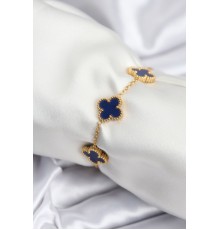 316L Çelik Zincir Gold Renk Lacivert Yonca Kadın Bileklik - TJ-BB7957