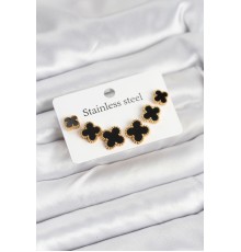 316L Çelik Gold Siyah Renk 3 Boy Yonca Küpe Seti - TJ-BKP11235