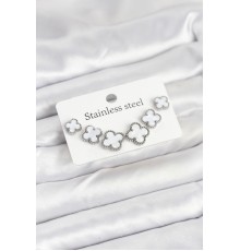 316L Çelik Gümüş Beyaz Renk 3 Boy Yonca Küpe Seti - TJ-BKP11236