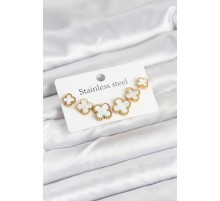316L Çelik Gold Beyaz Renk 3 Boy Yonca Küpe Seti - TJ-BKP11237