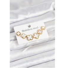316L Çelik Gold Beyaz Renk 3 Boy Yonca Küpe Seti - TJ-BKP11237