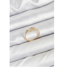 Pirinç Gold Renk Kalpli Detaylı Zirkon Taşlı Kadın Yüzük - TJ-BYK3840