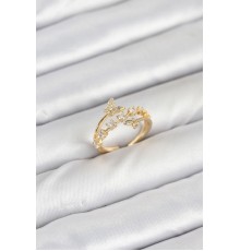 Pirinç Gold Renk Zirkon Taşlı Model Kadın Yüzük - TJ-BYK3850