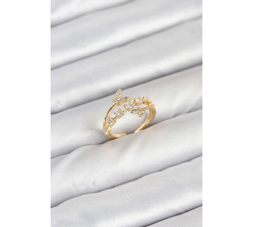 Pirinç Gold Renk Zirkon Taşlı Model Kadın Yüzük - TJ-BYK3850