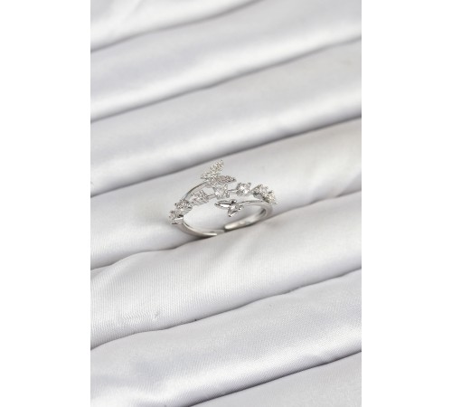 Pirinç Gümüş Renk Zirkon Taşlı Model Kadın Yüzük - TJ-BYK3851