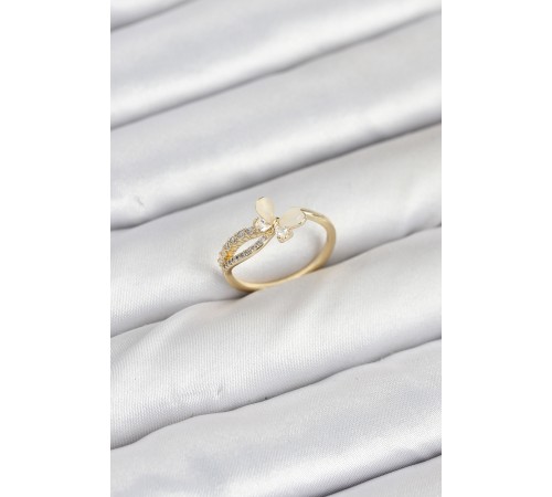 Pirinç Gold Renk Zirkon Taşlı Kadın Yüzük - TJ-BYK3854