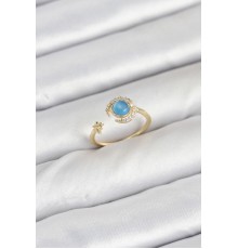 Pirinç Gold Renk Zirkon Taşlı Ay Yıldız Kadın Yüzük - TJ-BYK3860
