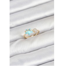 Pirinç Gold Renk Mavi Yıldızlı Model Kadın Yüzük - TJ-BYK3868