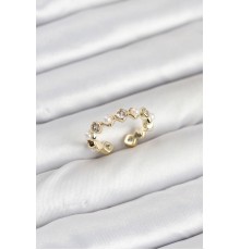 Pirinç Gold Renk Zirkon Taşlı İncili Kadın Yüzük - TJ-BYK3876