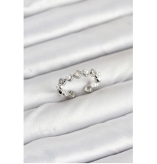 Pirinç Gümüş Renk Zirkon Taşlı İncili Kadın Yüzük - TJ-BYK3877