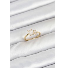 Pirinç Gold Renk Zirkon Taşlı Kadın Yüzük - TJ-BYK3882