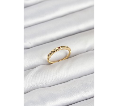 Pirinç Gold Renk Renkli Zirkon Taşlı Kadın Yüzük - TJ-BYK3884