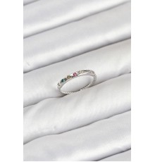 Pirinç Gümüş Renk Renkli Zirkon Taşlı Kadın Yüzük - TJ-BYK3885