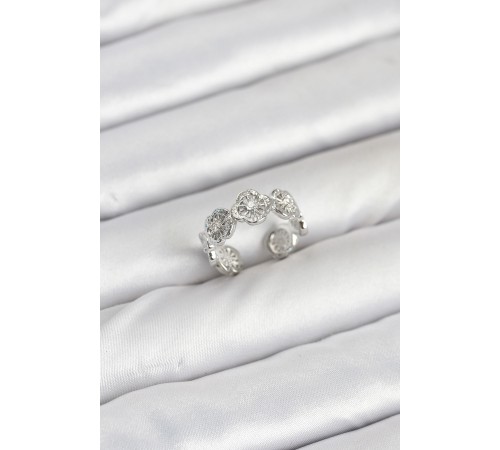 Pirinç Gümüş Renk Yonca Model Kadın Yüzük - TJ-BYK3895