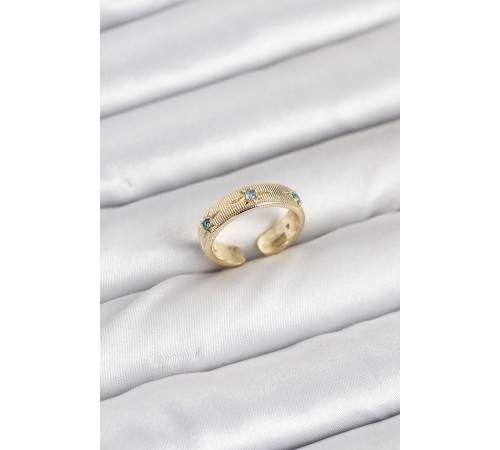 Pirinç Gold Renk Mavi Zirkon Taşlı Kutup Yıldızı Model Kadın Yüzük - TJ-BYK3896