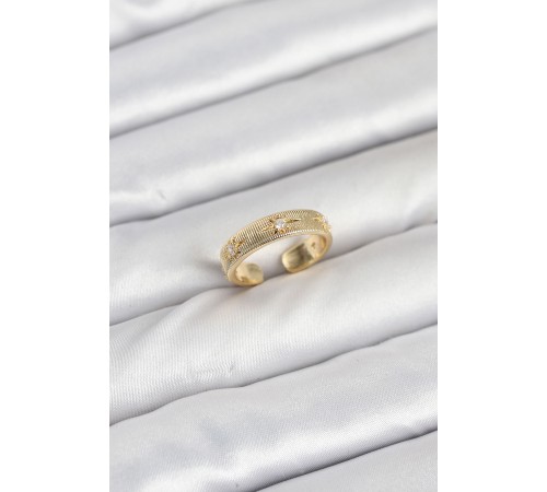 Pirinç Gold Renk Zirkon Taşlı Kutup Yıldızı Model Kadın Yüzük - TJ-BYK3898