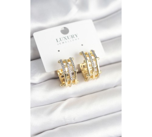 Pirinç Gold Renk Taşlı Halka Kadın Küpe - TJ-BKP11238